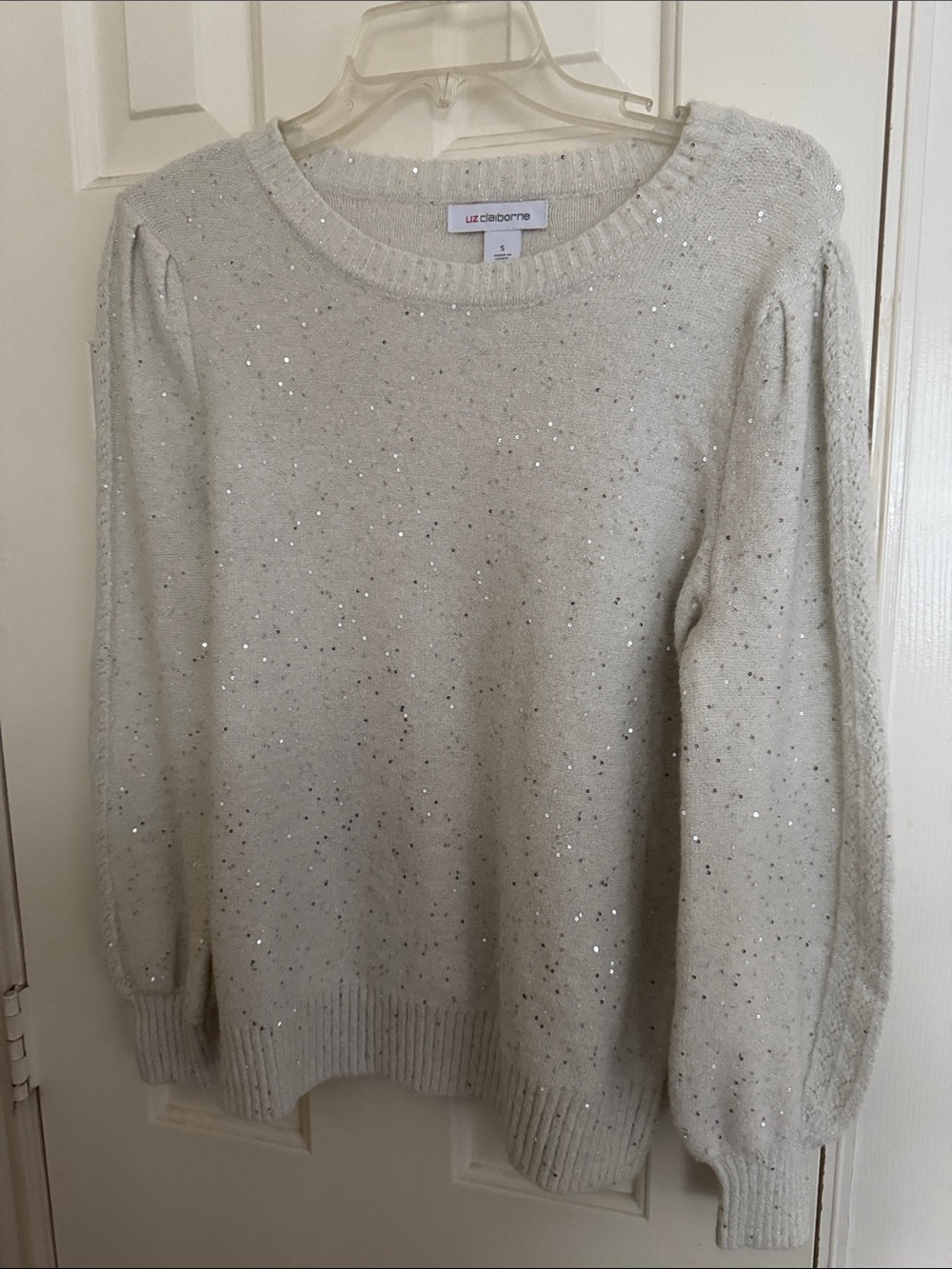Liz Claiborne Cream Sparkle Crewneck Sweater